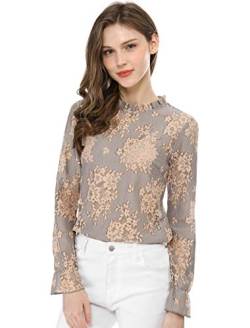 Allegra K Damen Spitzeoberteil Trompetenärmel Rüschenhals Blumen Spitze Bluse Strick Shirt Lila S von Allegra K