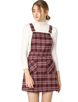 Allegra K Damen St. Patrick's Day Verstellbarer Träger Kariert Strapsrock Über dem Knie Overall Kleider Tartan Plaid Pinafore Kleid, rot, L von Allegra K