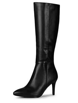 Allegra K Damen Stiefel mit spitzem Zehenbereich, seitlichem Reißverschluss, Stiletto-Absatz, kniehohe Stiefel, Schwarz , 39 EU von Allegra K