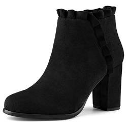 Allegra K Damen-Stiefeletten mit Rüschen und Blockabsatz Schwarz 36 von Allegra K