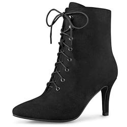 Allegra K Damen-Stiefeletten mit spitzem Zehenbereich und Reißverschluss, Stiletto-Absatz, Schwarz , 39 EU von Allegra K