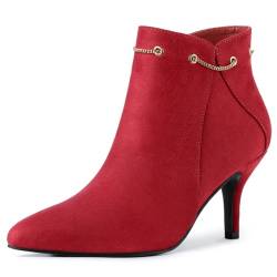 Allegra K Damen-Stiefeletten mit spitzem Zehenbereich und seitlichem Reißverschluss und Stiletto-Absatz Rot 40 von Allegra K