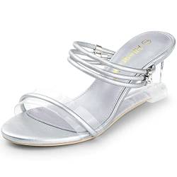 Allegra K Damen Strass Slip On Clear Glass Heel Wedge Sandalen, Silber - silber - Größe: 39 EU von Allegra K