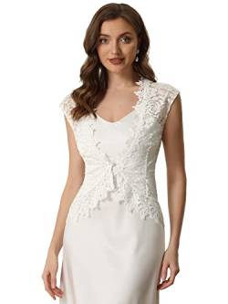 Allegra K Damen Strickjacke Spitzenärmeln Blumenmuster Abend Hochzeit Elegant Achselzucken Jacke Weiß XL von Allegra K