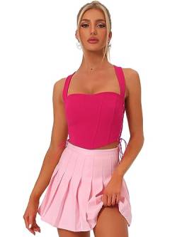 Allegra K Damen Trachtenmieder Dirndl Ärmelloses Oberteil Bustier Korsett Schnürung Clubwear Party Crop Top Pink XL von Allegra K