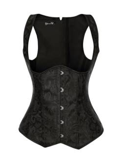 Allegra K Damen Trachtenmieder Dirndl Bustier Tops Gothic Jacquard Schultergurte Tank Unterbrustkorsett Schwarz L von Allegra K