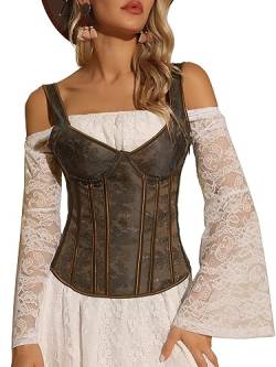 Allegra K Damen Trachtenmieder Dirndl Korsett Tops Vintage Floral Y2K Sexy Jacquard Bustier Braun L von Allegra K