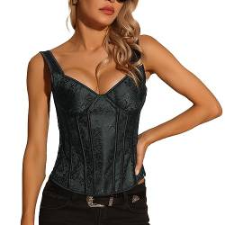 Allegra K Damen Trachtenmieder Dirndl Korsett Tops Vintage Floral Y2K Sexy Jacquard Bustier Schwarz S von Allegra K