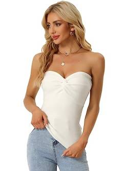 Allegra K Damen Trachtenmieder Dirndl Tanktop Off Shoulder Twist Knot Front Trägerlos Kreuz Crop Camisole Tops Weiß S von Allegra K