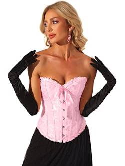 Allegra K Damen Trachtenmieder Dirndl Trägerlos Korsett mit Schnürung Viktorianisches Bustier Oberteil Rosa L von Allegra K