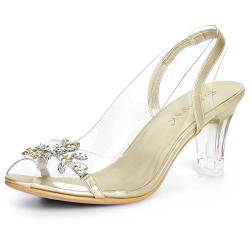 Allegra K Damen Transparente Slingback Blumen Strass Peep Toe Heels Sandalen Gold 40 von Allegra K