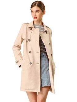 Allegra K Damen Trenchcoat Langarm Zweireiher Faux Wildleder Mantel Wintermantel Aprikose S von Allegra K