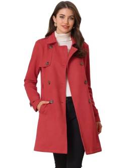 Allegra K Damen Trenchcoat Langarm Zweireiher Faux Wildleder Mantel Wintermantel Rot XS von Allegra K