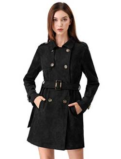 Allegra K Damen Trenchcoat Langarm Zweireiher Faux Wildleder Mantel Wintermantel Schwarz S von Allegra K