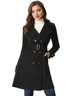 Allegra K Damen Trenchcoat Wildlederimitat Gekerbtem Revers Manschetten Zweireihig Bindegürtel Mantel Schwarz XL von Allegra K