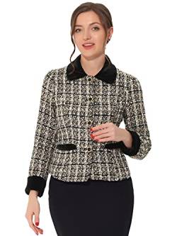 Allegra K Damen Tweed Blazer Langarm Revers Knopfleiste Karierte Samt Elegante Jacke Aprikose M von Allegra K