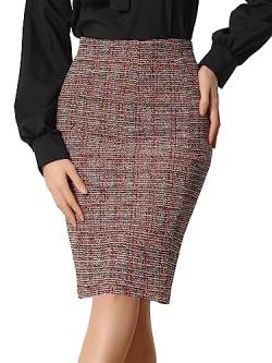 Allegra K Damen Tweed Rock Hoher Taille Karierter Geteilt Lässig Büro Wickelrock Burgund M von Allegra K