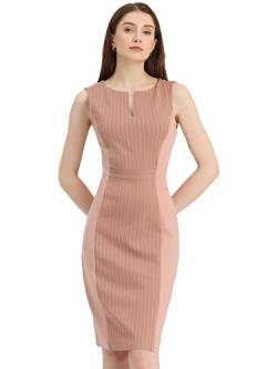 Allegra K Damen V-Ausschnitt Gestreifte Midikleid Arbeit Ärmellos Bleistiftkleid Kleid Rosa L von Allegra K