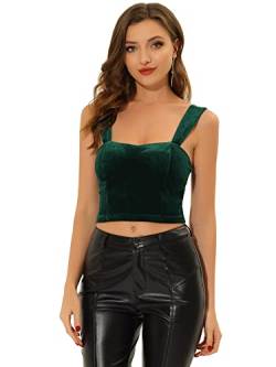 Allegra K Damen Velvet Tank Top Ärmellos Verstellbar Träger Party Club Samt Cami Crop Top Bluse Dunkelgrün M von Allegra K