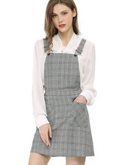 Allegra K Damen Verstellbarer Träger Kariert Strapsrock Über Knie Overall Kleider Tartan Plaid Pinafore Kleid, grün-grau, 38 von Allegra K