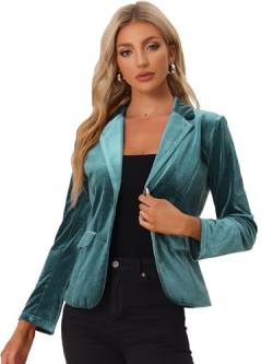 Allegra K Damen Vintage Blazer Gekerbte Reversknopf Front Office Samt Jacke Dunkelblaues Grau M von Allegra K