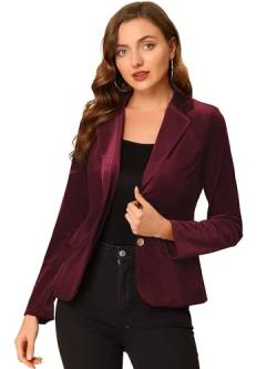 Allegra K Damen Vintage Blazer Gekerbte Reversknopf Front Office Samt Jacke Dunkelrot S von Allegra K