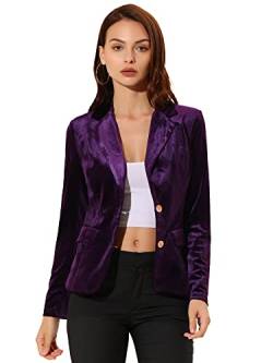 Allegra K Damen Vintage Blazer Knopfleiste Reverskragen Front Office Samt Jacke Lila M von Allegra K