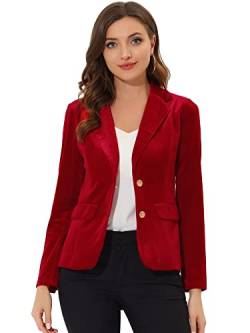 Allegra K Damen Vintage Blazer Knopfleiste Reverskragen Front Office Samt Jacke Rot M von Allegra K
