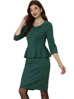 Allegra K Damen Vintage Kleid 3/4-Ärmeln Knopfverschluss Vorne Kleid Grün XS von Allegra K