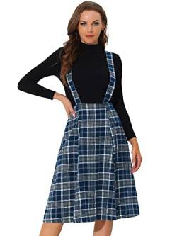 Allegra K Damen Vintage Plaid Tartan A-Linie Overall Hosenträger Latzrock Rock Dunkel Blau L von Allegra K