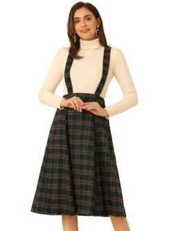 Allegra K Damen Vintage Plaid Tartan A-Linie Overall Hosenträger Latzrock Rock Dunkel Grün S von Allegra K