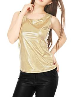 Allegra K Damen Weihnachten Glitzer Oberteile Metallic Top Ärmellos U Neck Party Tank Top Bluse 18Gold XL von Allegra K