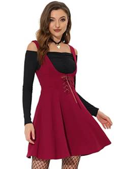 Allegra K Damen Weihnachten Rock Ärmellos A-Linie Hosenträger Gothic Overalls Latzrock Weinrot M von Allegra K