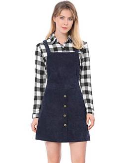 Allegra K Damen Weihnachtskostüm Kordsamt Knopfleiste A-Linie Lätzchen Overall Latzkleid, blau, 38 von Allegra K