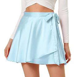 Allegra K Damen Wickelrock Skater Röcke Hohe Taille Satin Minirock, hellblau, X-Klein von Allegra K