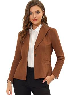 Allegra K Damen Wildleder Blazer Langarm Jacken Reverskragen Faux Arbeit Büro Jacke Karamell S von Allegra K