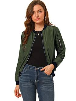 Allegra K Damen Windbreaker Oberbekleidung mit Taschen Casual Mantel Zip Up Bomberjacke, dunkelgrün, 36 von Allegra K