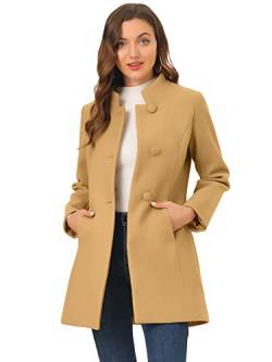 Allegra K Damen Winter Mantel Mid-Long Stehkragen Wolle Einreiher Mantel Oberbekleidung, Khaki, S von Allegra K