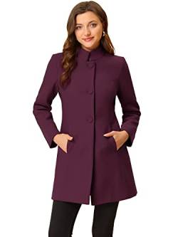 Allegra K Damen Winter Mantel Mid-Long Stehkragen Wolle Einreiher Mantel Oberbekleidung, rotviolett, M von Allegra K