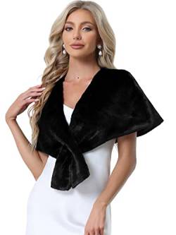 Allegra K Damen Winter Stola Braut Hochzeit Faux Fur Shawl Wraps Kunstpelz Schal Schwarz S von Allegra K