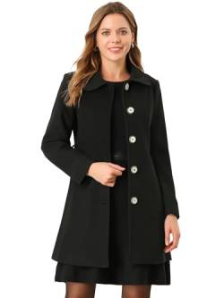 Allegra K Damen Wintermantel Elegant Einreiher Reverskragen Langer Trenchcoat mit Taschen Schwarz XL von Allegra K