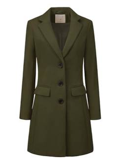 Allegra K Damen Wollmantel Langarm Kammgarn Knopfleiste Trenchcoat Mantel Olive Grün L von Allegra K