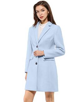 Allegra K Damen Wollmantel Revers Knopfleiste Wintercoat Mantel Blau XS von Allegra K