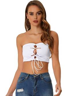 Allegra K Damen Y2K Top Criss Cross Hollow Out Party Club Cropped Cami Tank Tube Top Weiß XS von Allegra K