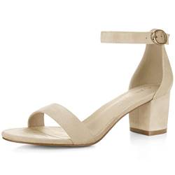 Allegra K Damen offene Zehen mittlere Blockabsatz Knöchel-Riemen Sandalen Beige 35 von Allegra K