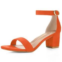 Allegra K Damen offene Zehen mittlere Blockabsatz Knöchel-Riemen Sandalen Orange 38 von Allegra K