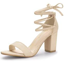 Allegra K Damenschuhe mit offener Spitze zum Schnüren klobige Sandalen mit hohem Absatz Beige 40 von Allegra K