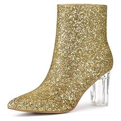 Allegra K Frauen Clear Block Heel Glitter Stiefeletten Gold 37 von Allegra K