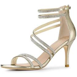 Allegra K Frauen PU Knöchelriemen Strass Stiletto Heels Sandalen Gold 37 von Allegra K