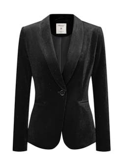 Allegra K Frauen Samt Blazer Einfarbig Langarm gekerbt Revers Einreiher Anzug Jacken, Schwarz , 44 von Allegra K